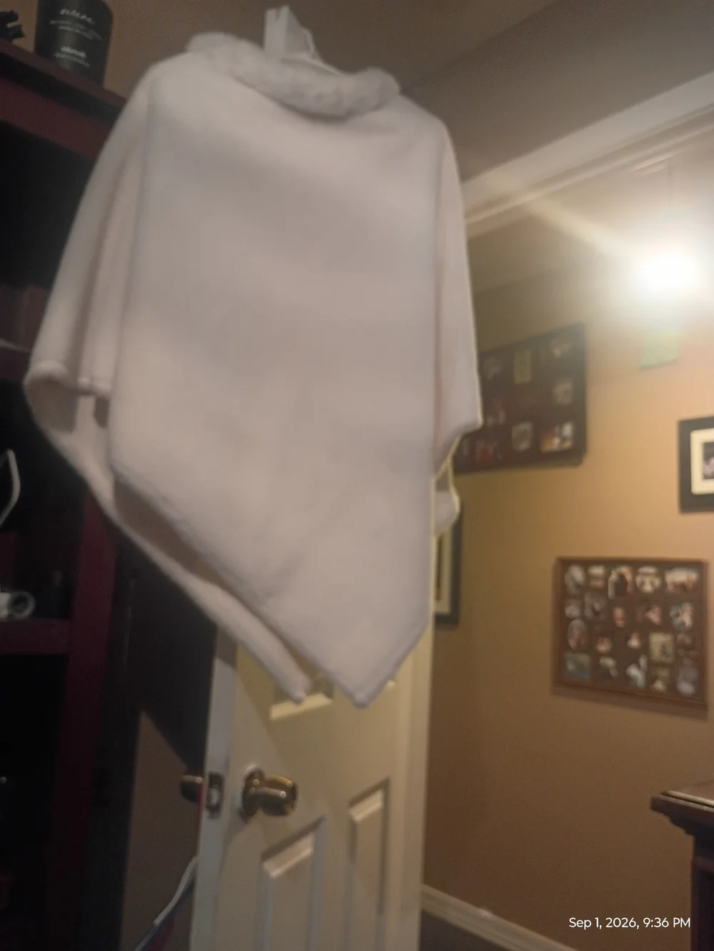 Cozy White Faux Fur-Trim Throw Poncho - Home Accents